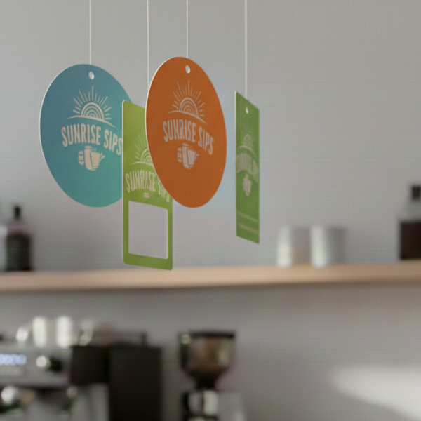 Die-cut promotional dangler for advertising campaigns